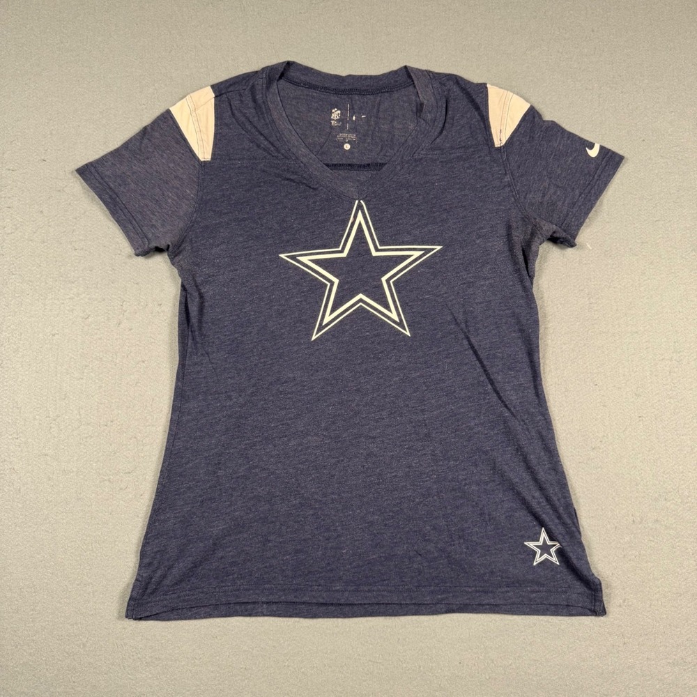 Nike Dallas Cowboys Shirt Women Large Blue V-Neck Graphic Star Logo NFL Football